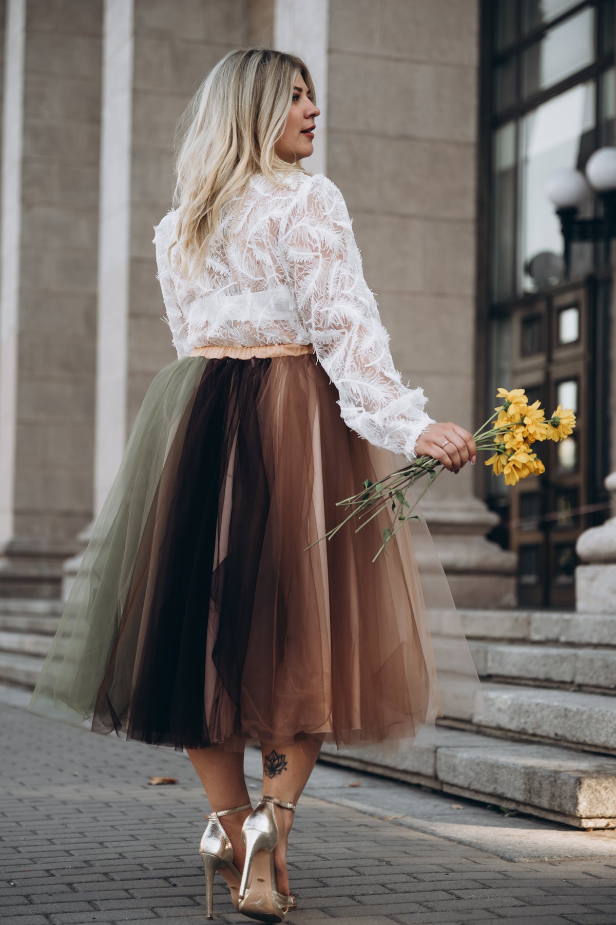 Sequined Feather Lace Wedding Top