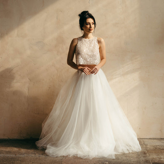 Ivory Beaded Bridal Topper - Sleeveless Crop Top