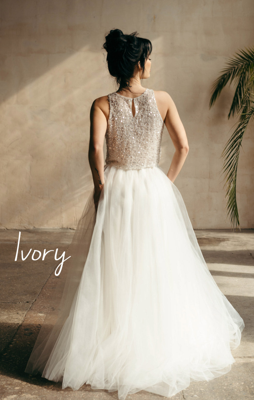 Ivory wedding skirt back view · floor-length tulle