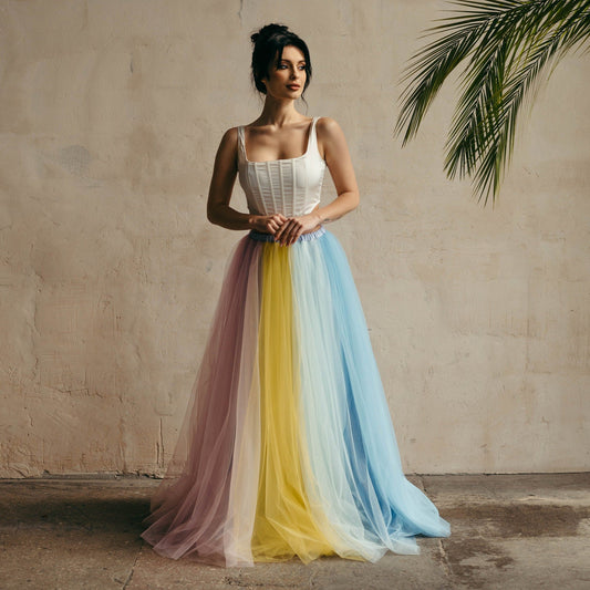 Rainbow Tulle Skirt for elopements, pride celebrations, beach weddings and  maternity photoshoots.