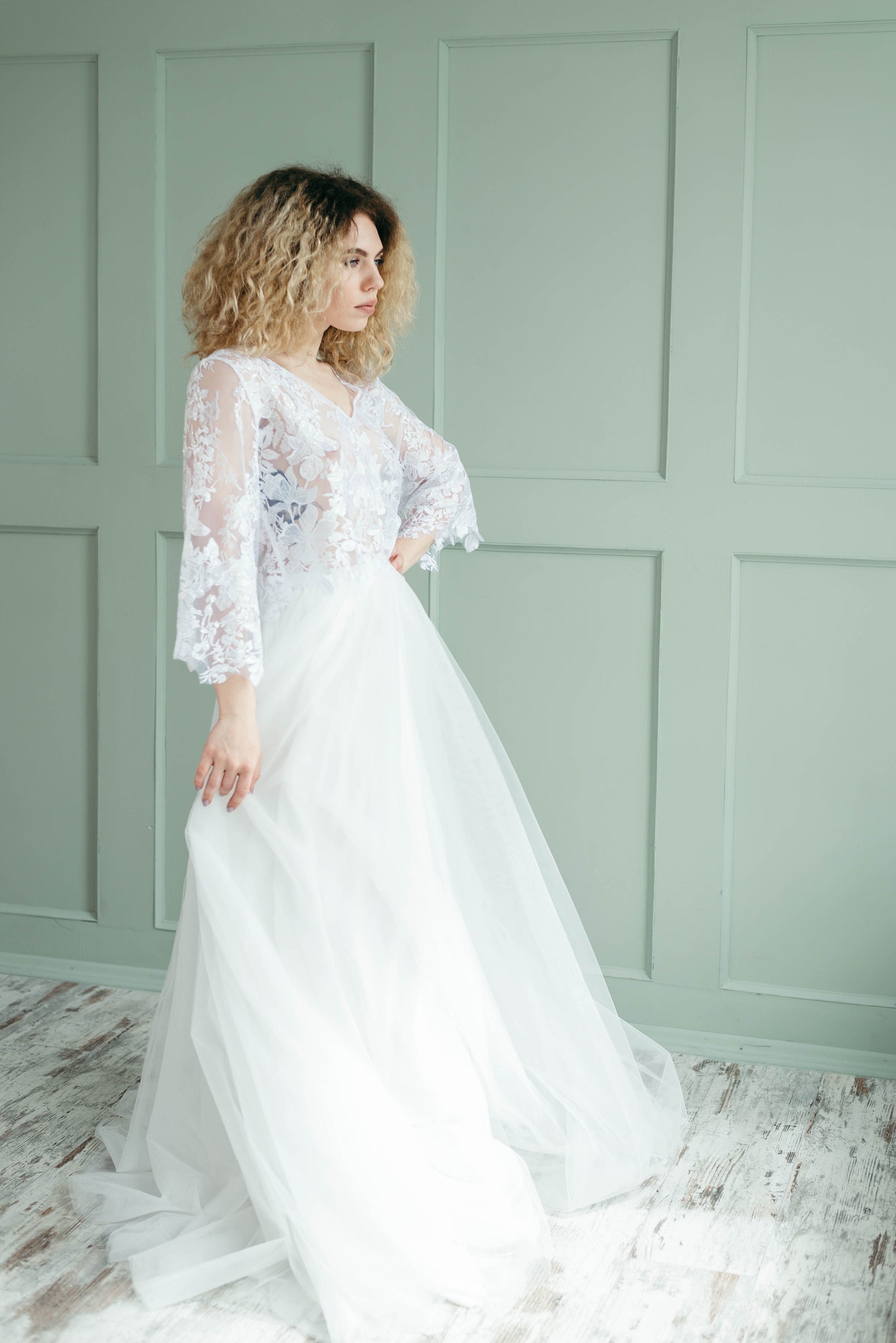 Pure white tulle skirt with lace top · bridal separates