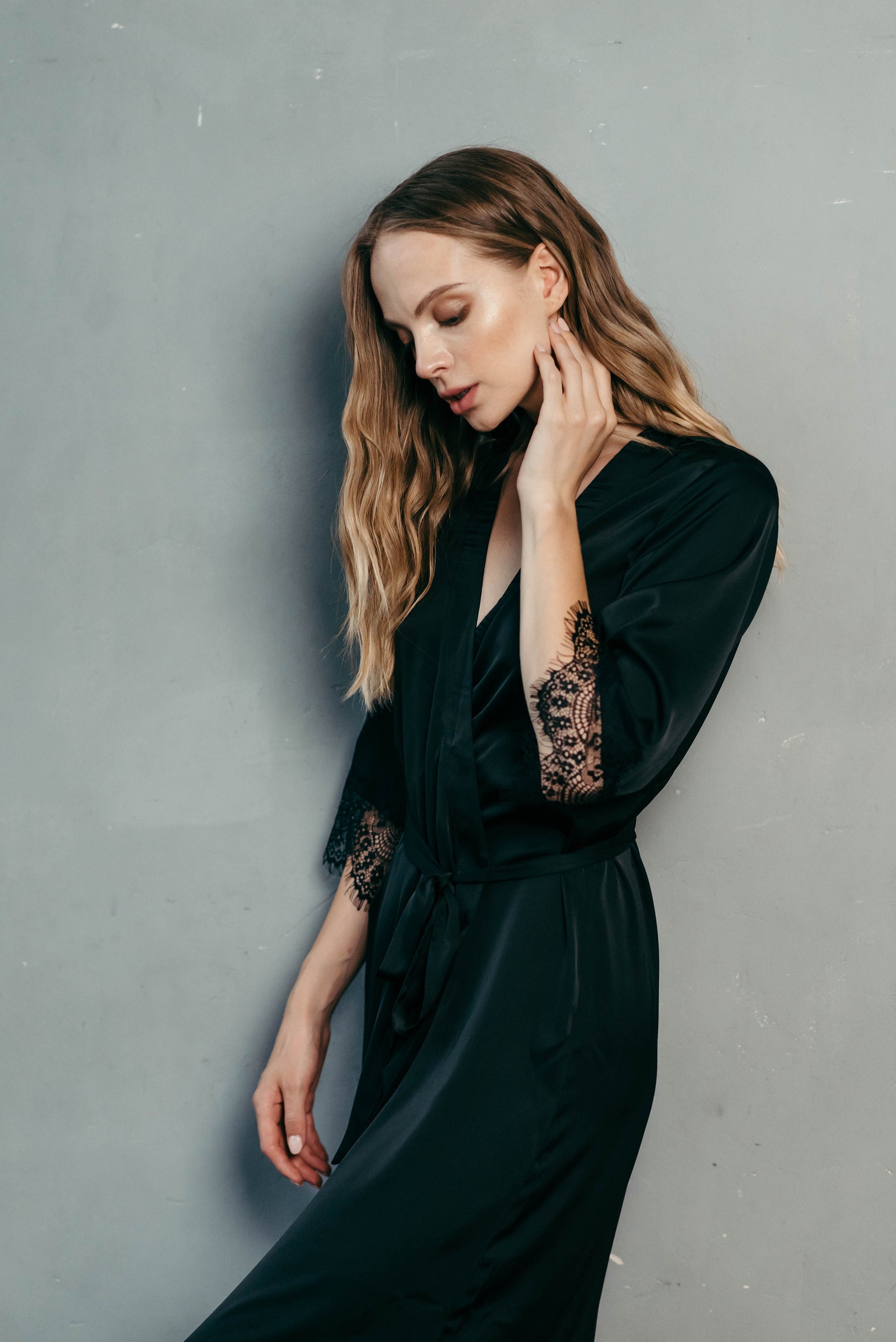 Lace Bridal Robe - Long Lace Robe - Lace Wedding Robe - White Bridal Robe - Black Robe - Long Bridesmaid Robe - Dressing Gown