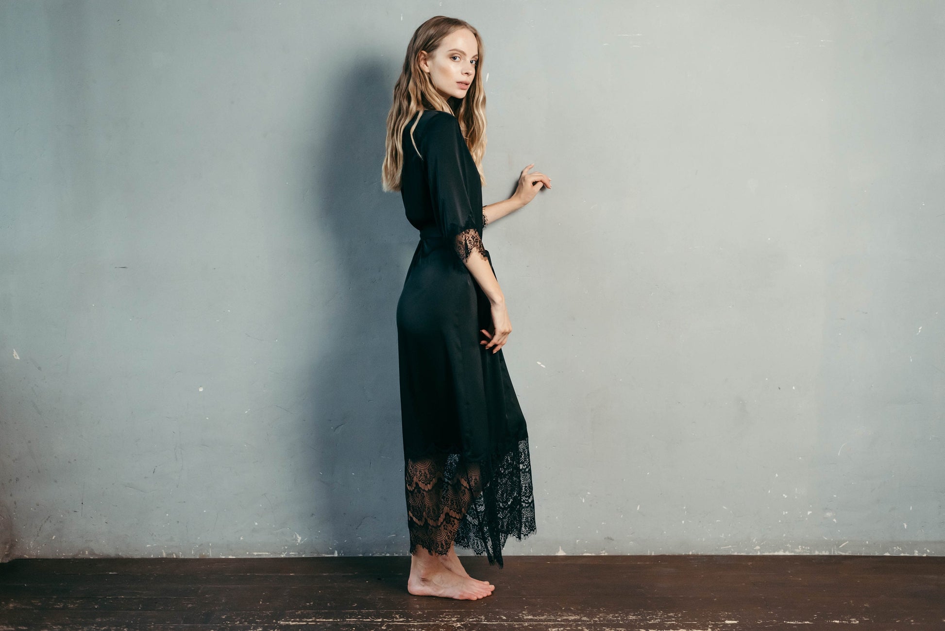 Lace Bridal Robe - Long Lace Robe - Lace Wedding Robe - White Bridal Robe - Black Robe - Long Bridesmaid Robe - Dressing Gown