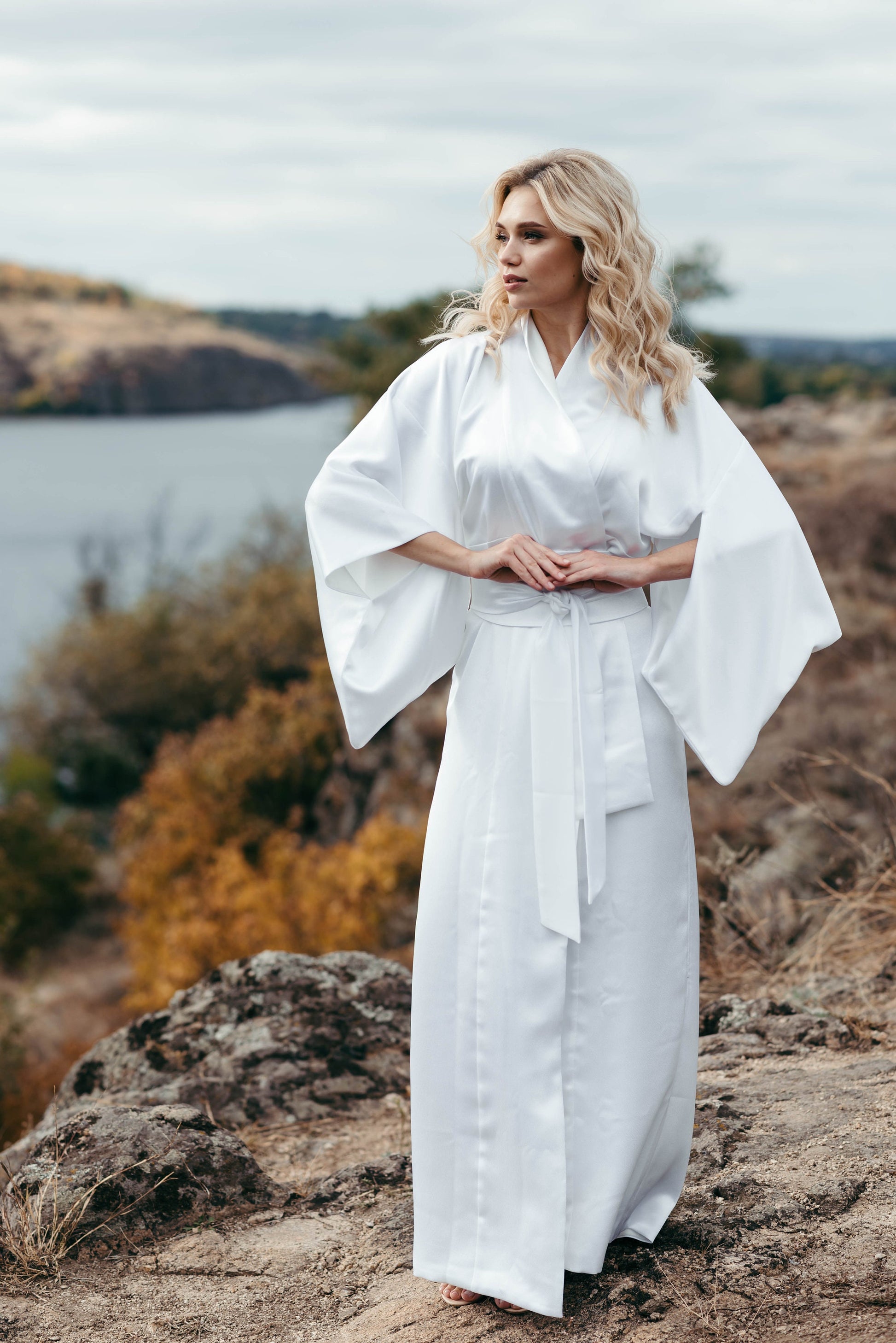 Japanese Kimono Women - Traditional Kimono - Satin Bridal Robe - Bridesmaid Robe - Long Kimono Jacket - Japan Dress - Obi Belt