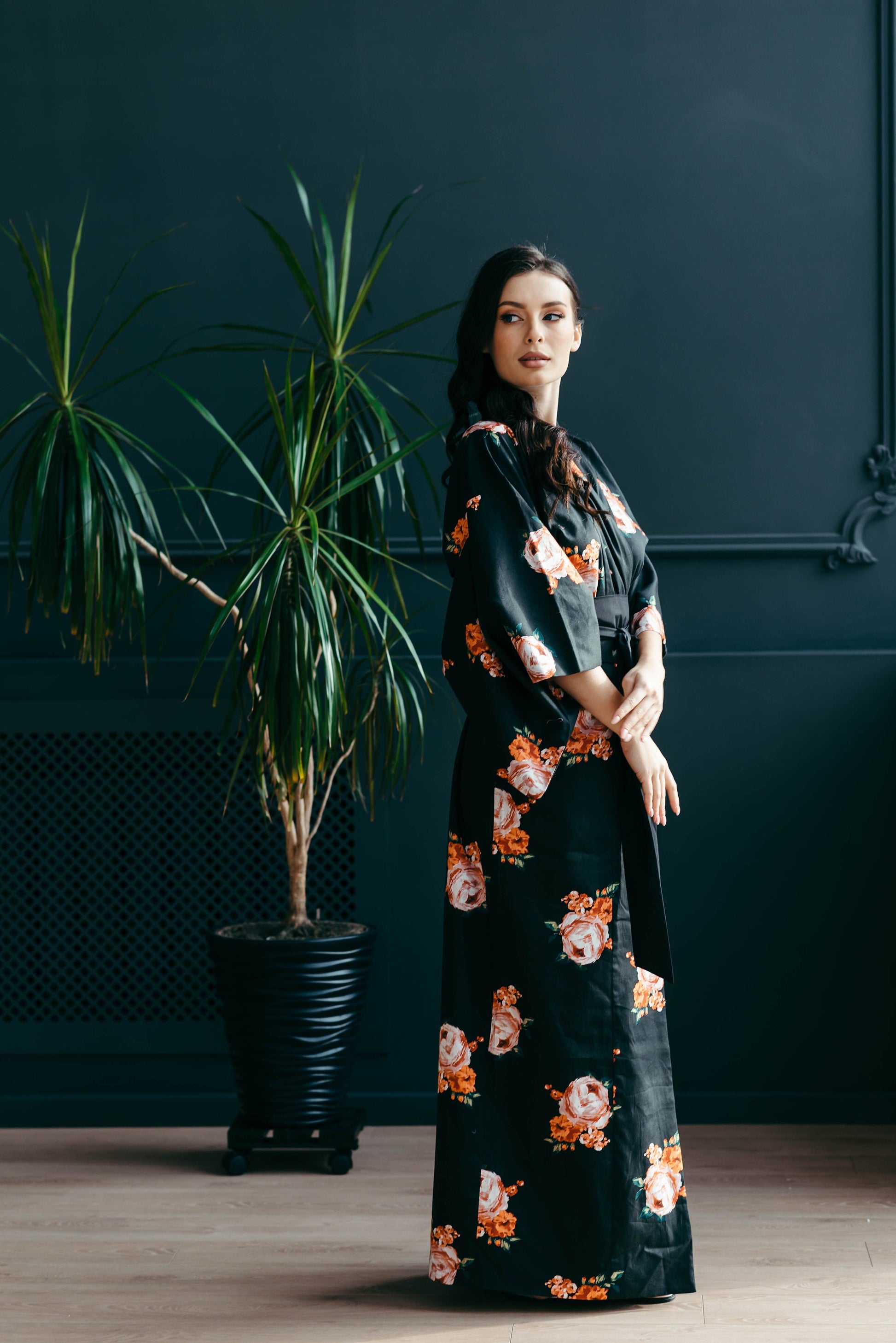 Japanese Kimono Women - Traditional Kimono - Satin Bridal Robe - Bridesmaid Robe - Long Kimono Jacket - Japan Dress - Obi Belt