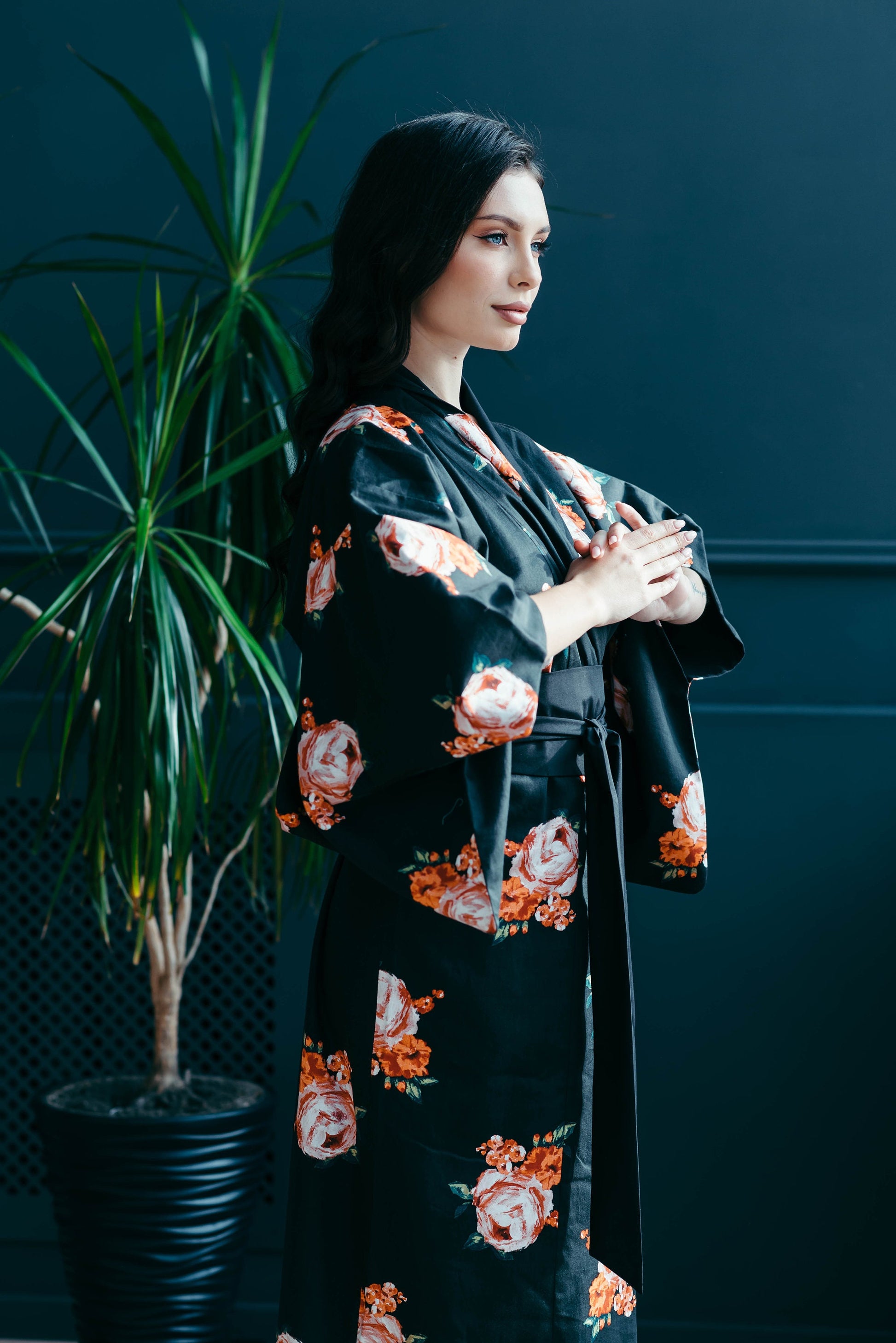 Japanese Kimono Women - Traditional Kimono - Satin Bridal Robe - Bridesmaid Robe - Long Kimono Jacket - Japan Dress - Obi Belt