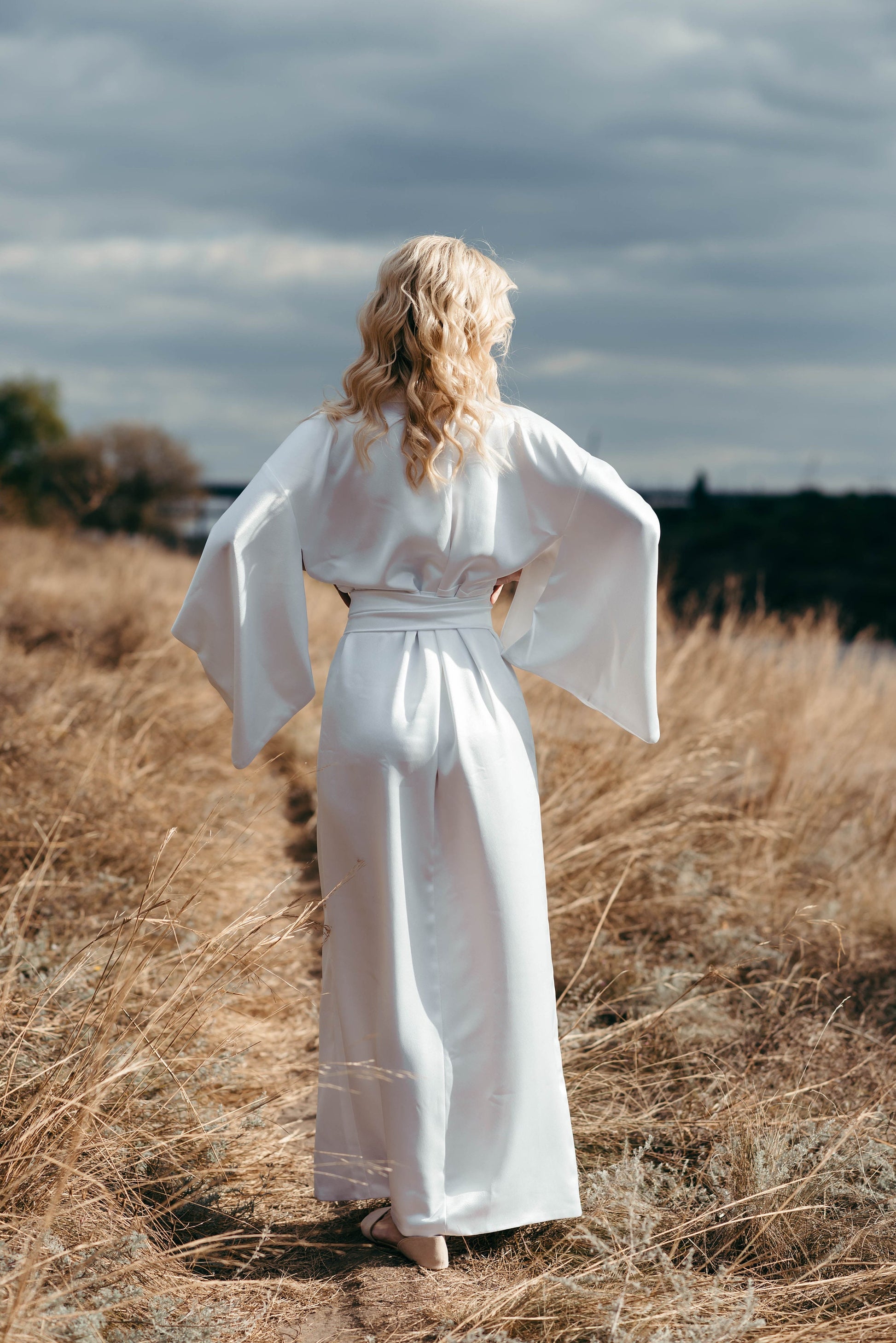 Japanese Kimono Women - Traditional Kimono - Satin Bridal Robe - Bridesmaid Robe - Long Kimono Jacket - Japan Dress - Obi Belt