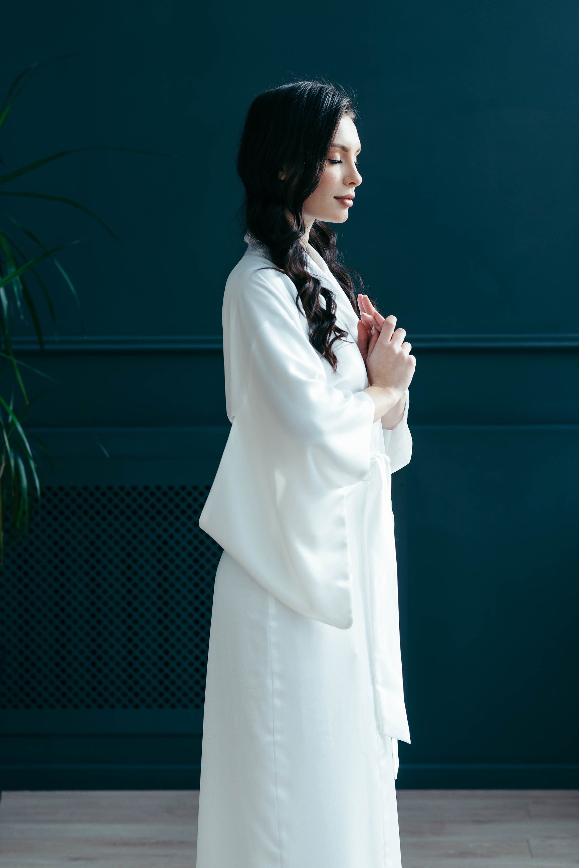 Japanese Kimono Women - Traditional Kimono - Satin Bridal Robe - Bridesmaid Robe - Long Kimono Jacket - Japan Dress - Obi Belt