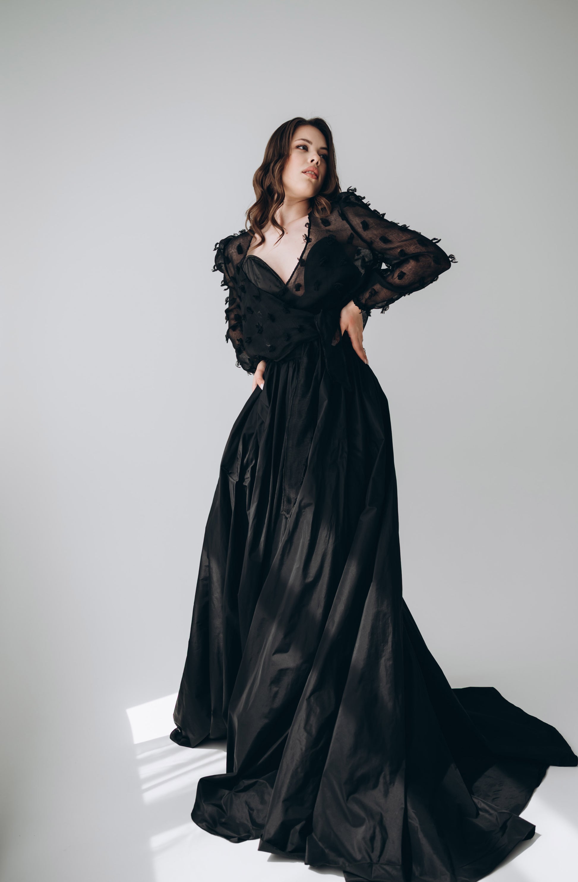 Black Halloween wedding skirt styled with chiffon blouse
