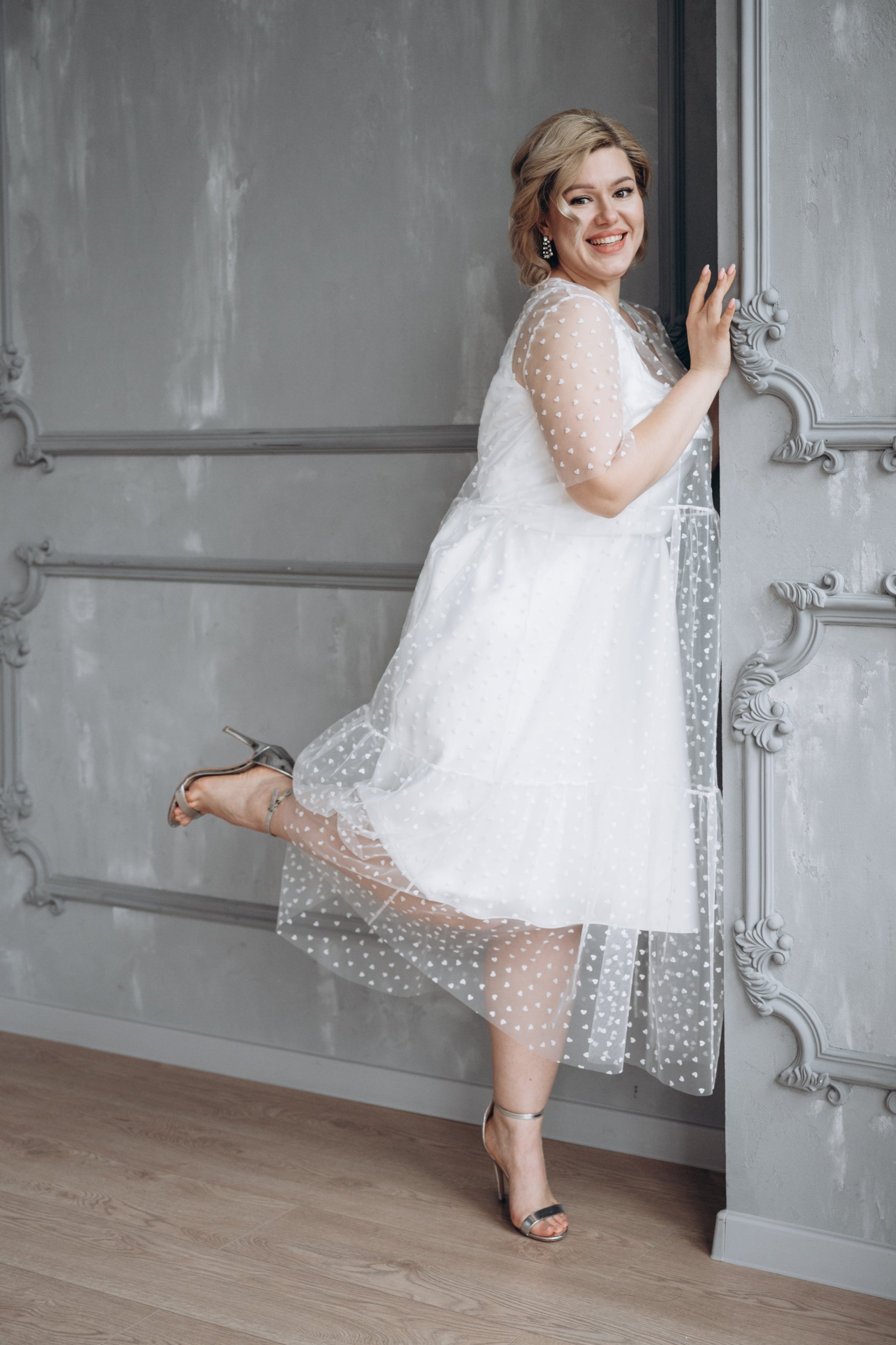 Camilla White Heart Tulle Overlay Wedding Dress