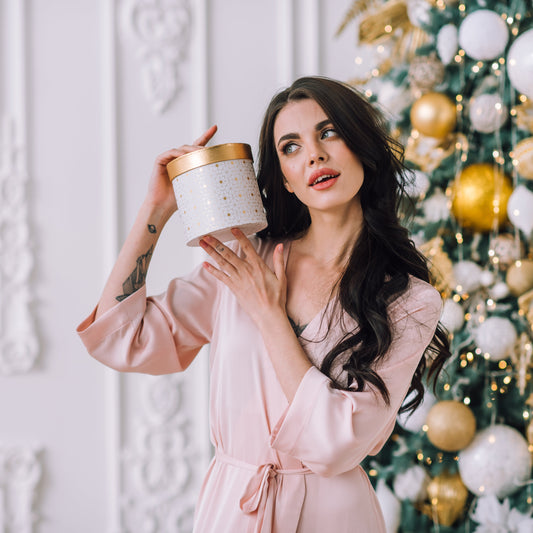 Blush pink satin robe - a perfect gift for a girlfriend for Christmas or Valentine's
