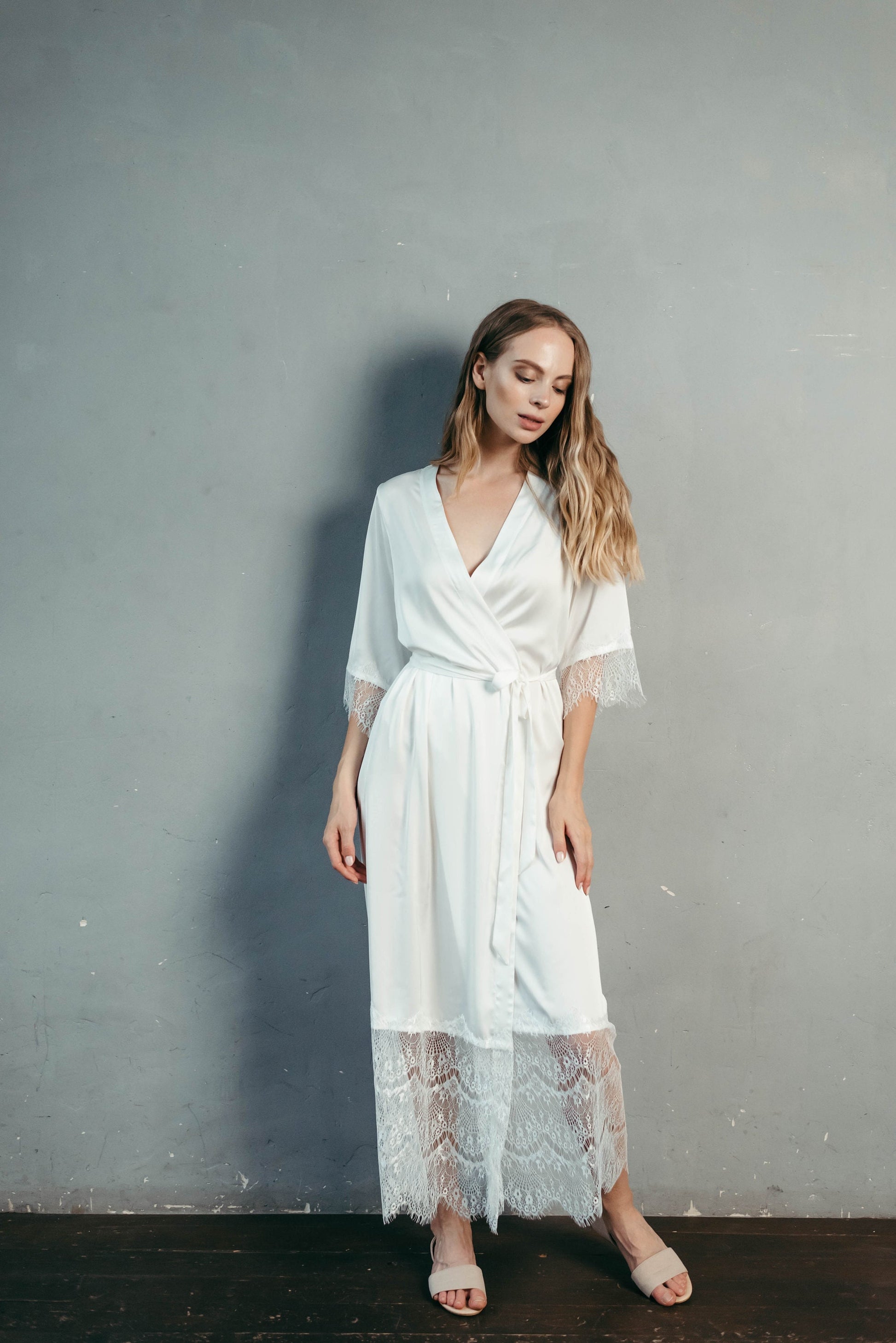 Lace Bridal Robe - Long Lace Robe - Lace Wedding Robe - White Bridal Robe - Black Robe - Long Bridesmaid Robe - Dressing Gown