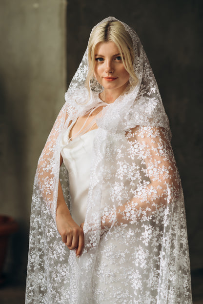 Lace Bridal Cape - White Wedding Cloak with Hood (Copy)