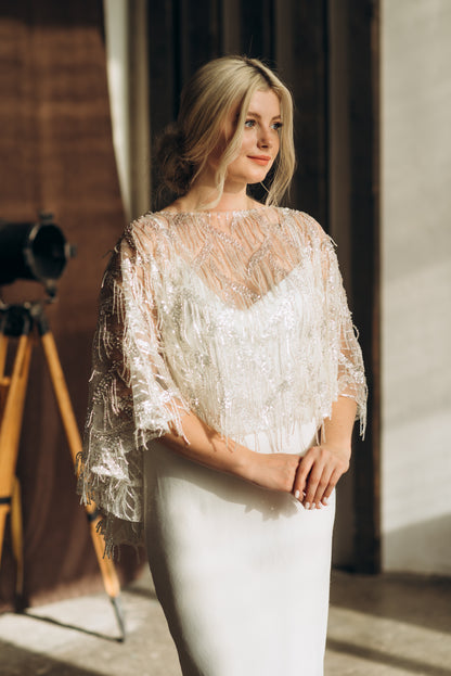 Tassel Wedding Cape - Beaded Capelet
