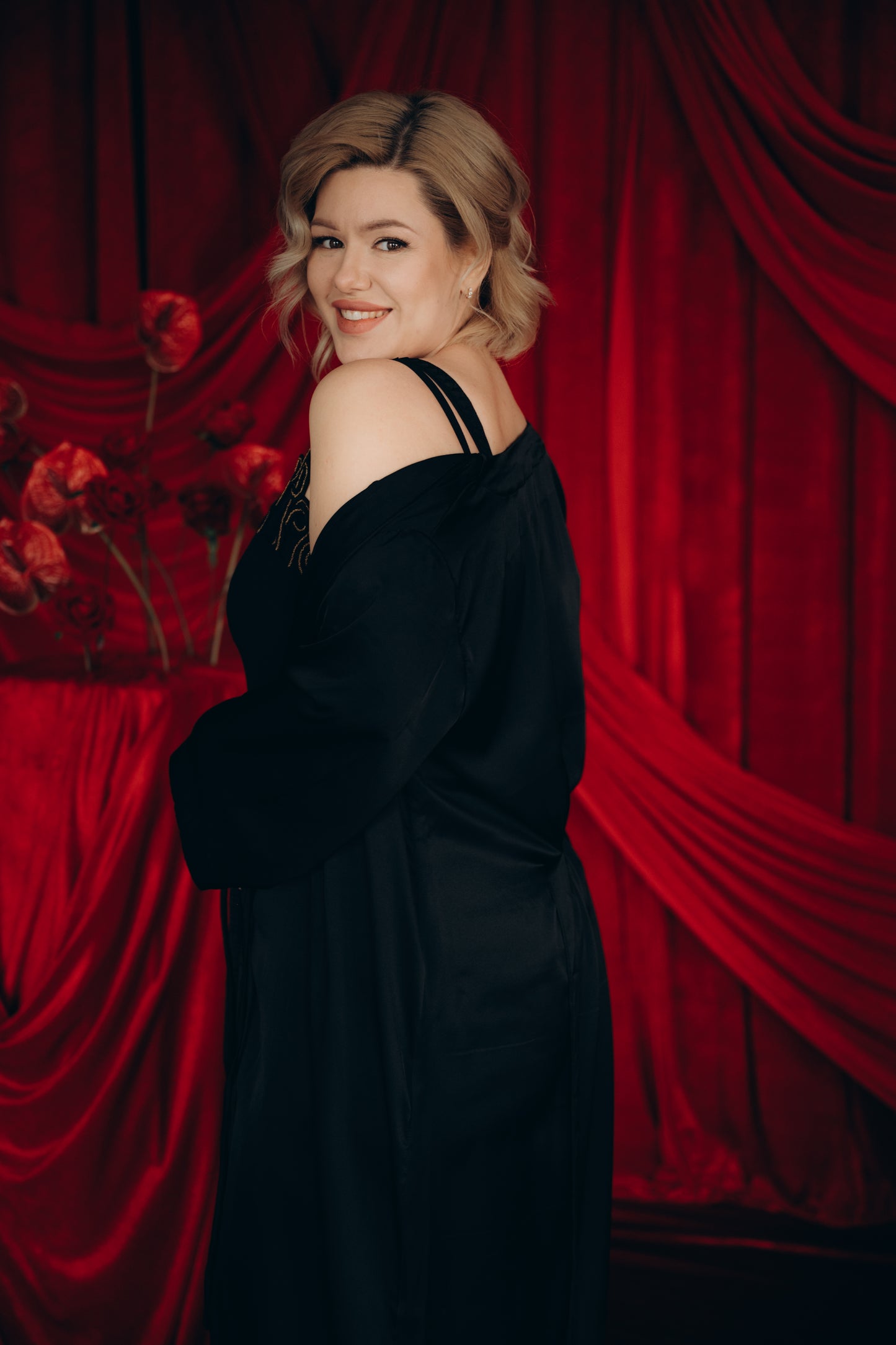 Bridal Robe | Black Satin Bridesmaid Robes