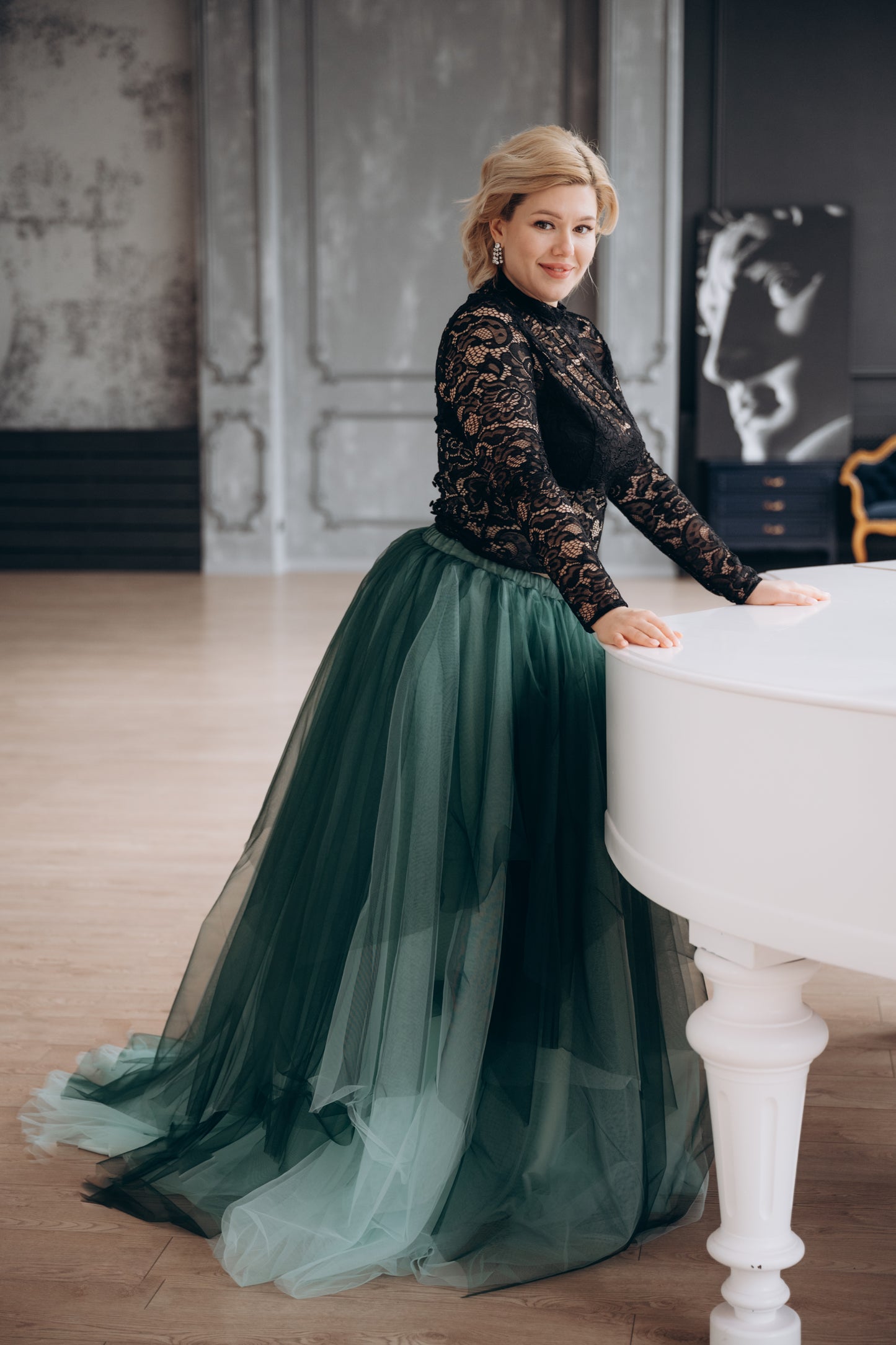 Raven Ombre Wedding Skirt with Train | Seafoam