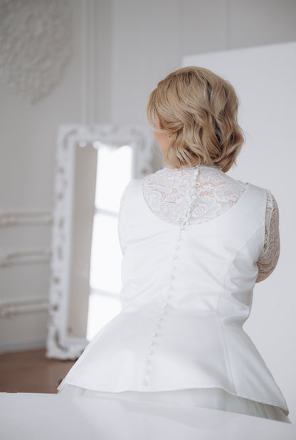 Suki High Neck Lace Wedding Top | White Bridal Separate