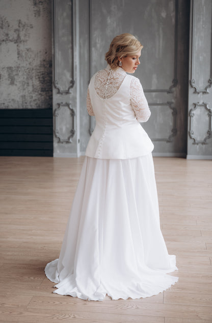 White lace high neck bridal top styled for wedding separates