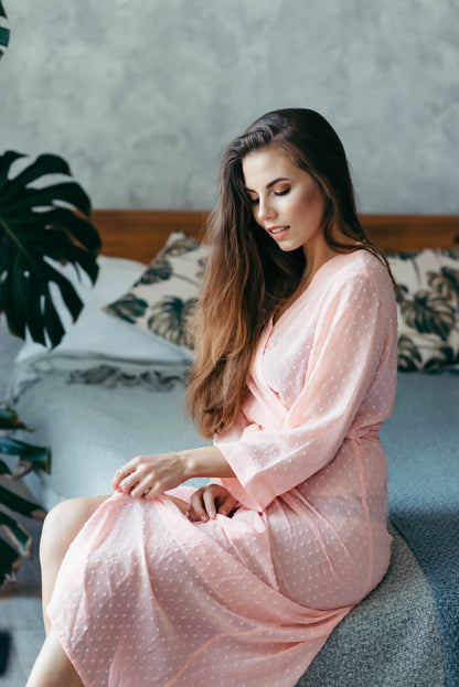 Black Sheer Polka Dot Bridal Robe | More Colours