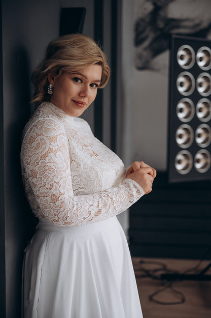 Suki High Neck Lace Wedding Top | White Bridal Separate