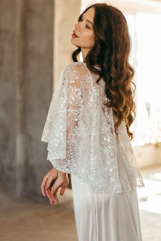 Sequined Wedding Cape - Beaded Capelet