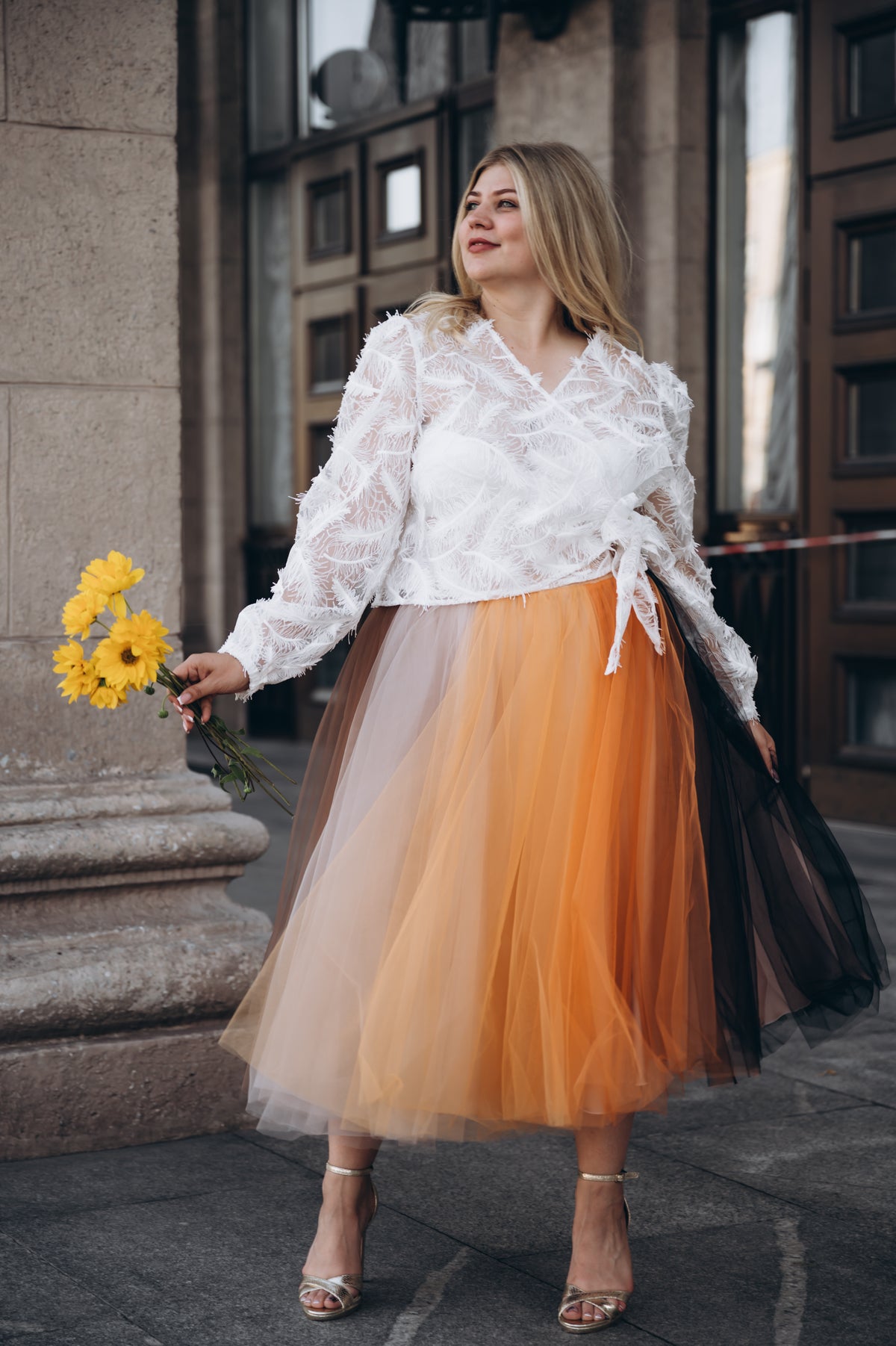 Sequined Feather Lace Wedding Top