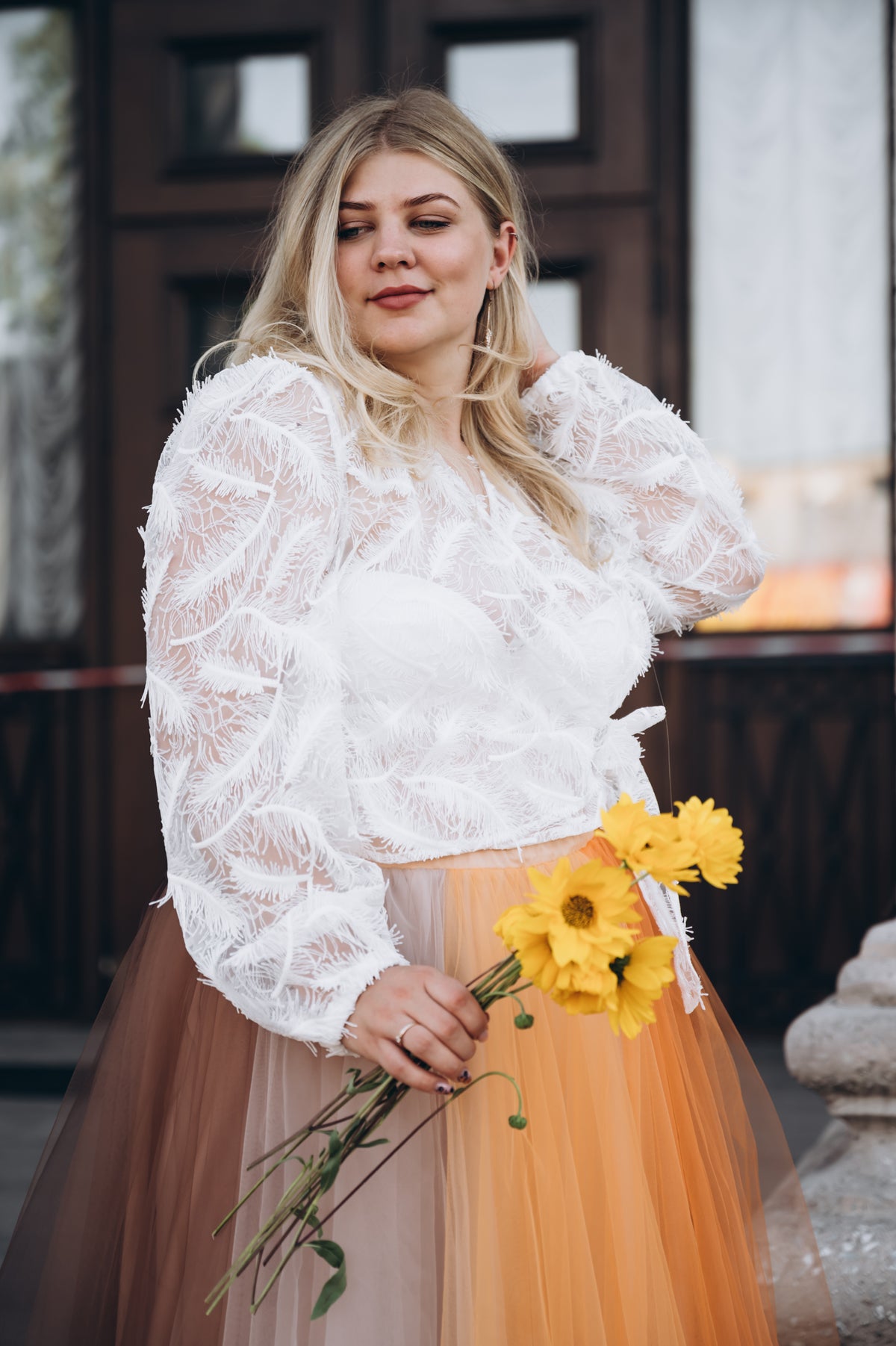 Sequined Feather Lace Wedding Top