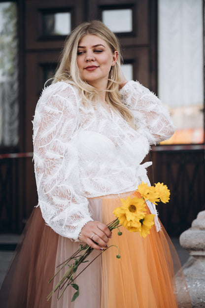 Sequined Feather Lace Wedding Top