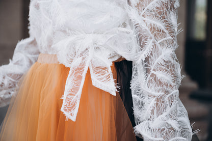 Sequined Feather Lace Wedding Top