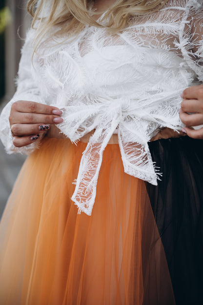 Sequined Feather Lace Wedding Top
