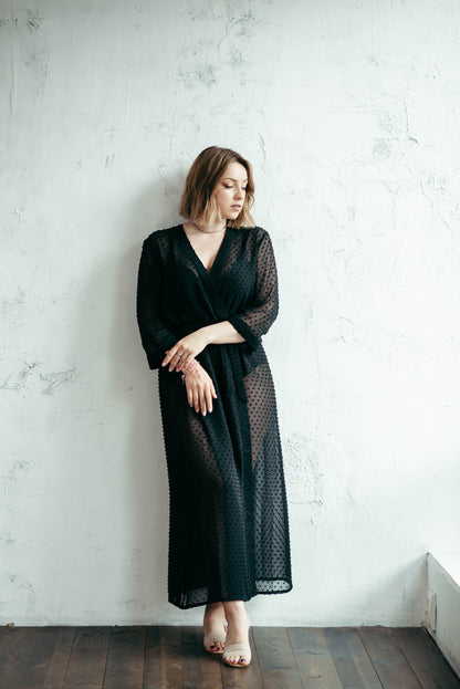 Black Sheer Polka Dot Bridal Robe | More Colours