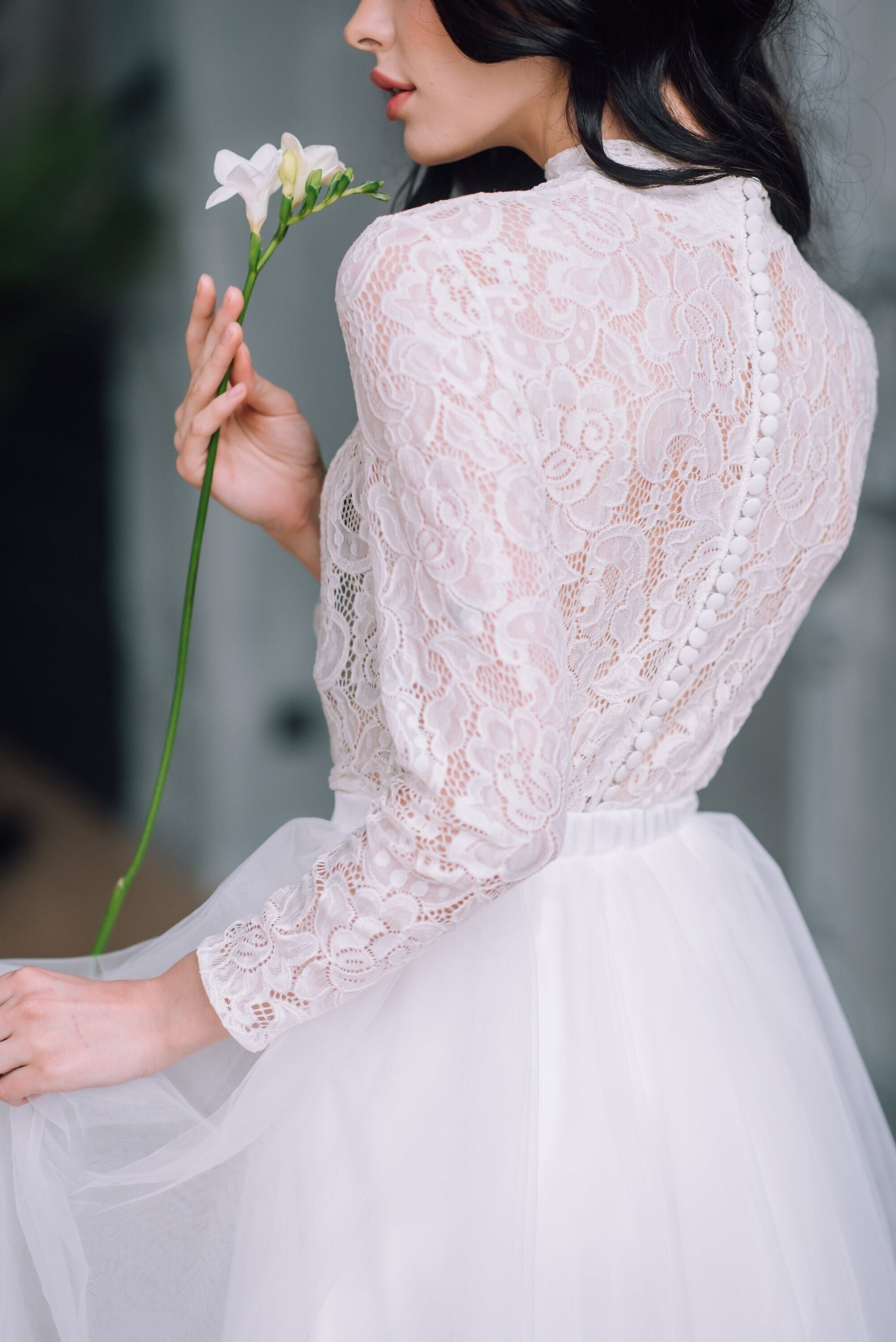 Ivory Lace Wedding Top – High Neck Bridal Blouse