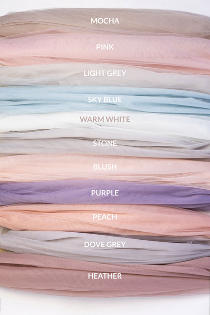 Tulle skirt size guide · XS–XL · custom lengths