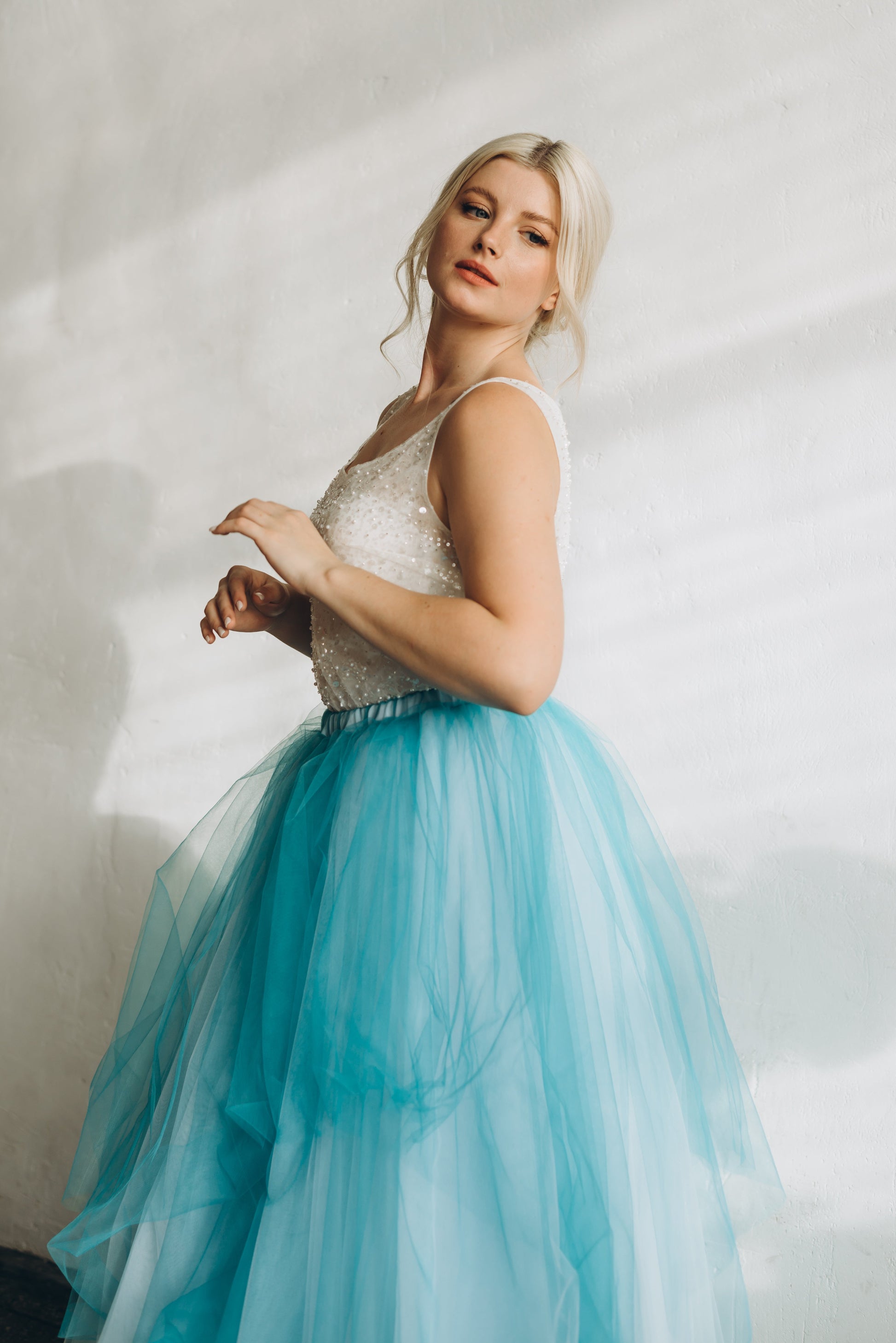 beach teal ombre wedding dress Raven Ombre Wedding Skirt with Train