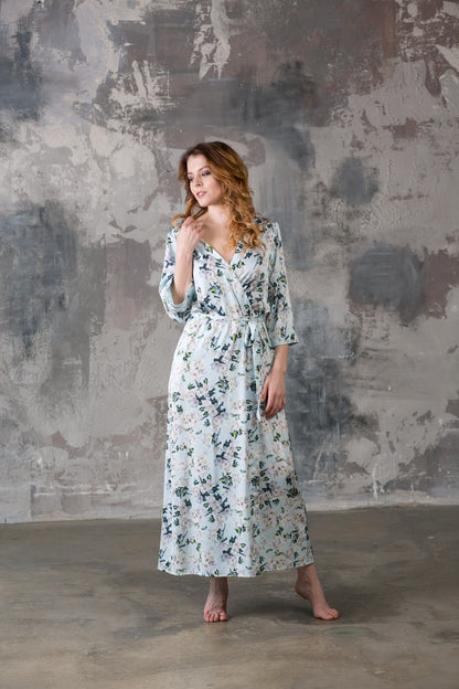 Floral bridesmaid robe styled for getting ready photos