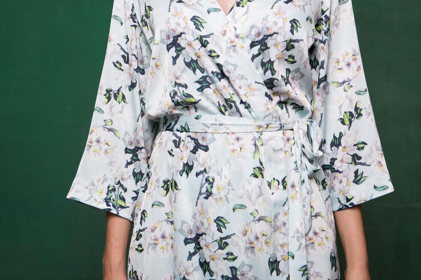 Floral satin robe in motion, bridesmaid kimono dressing gown