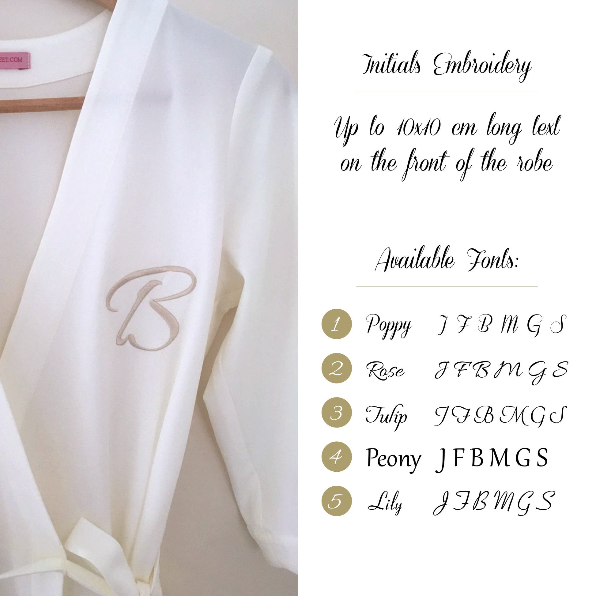 Personalization for Robes (Add-On), Personalized Dressing Gowns Add-On, Embroidery Monogram, Initials, Bride / Bridesmaid / Maid of Honour