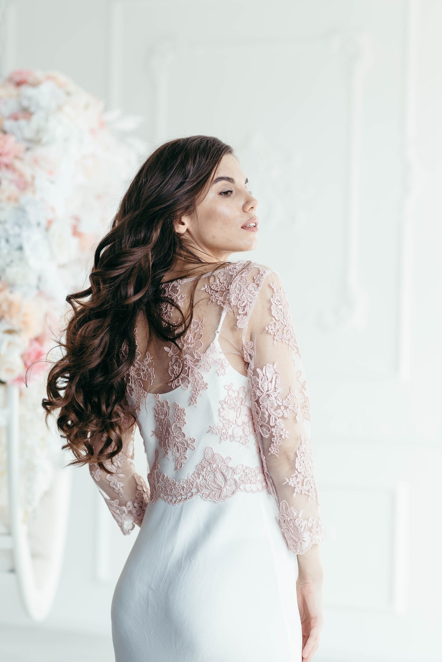 Wedding Dress Top, Wedding Dress Topper, Lace Bridal Top, Bridal Top Separate, Lace Wedding Top, Wedding Bolero, Lace Bolero, Pink Lace Top