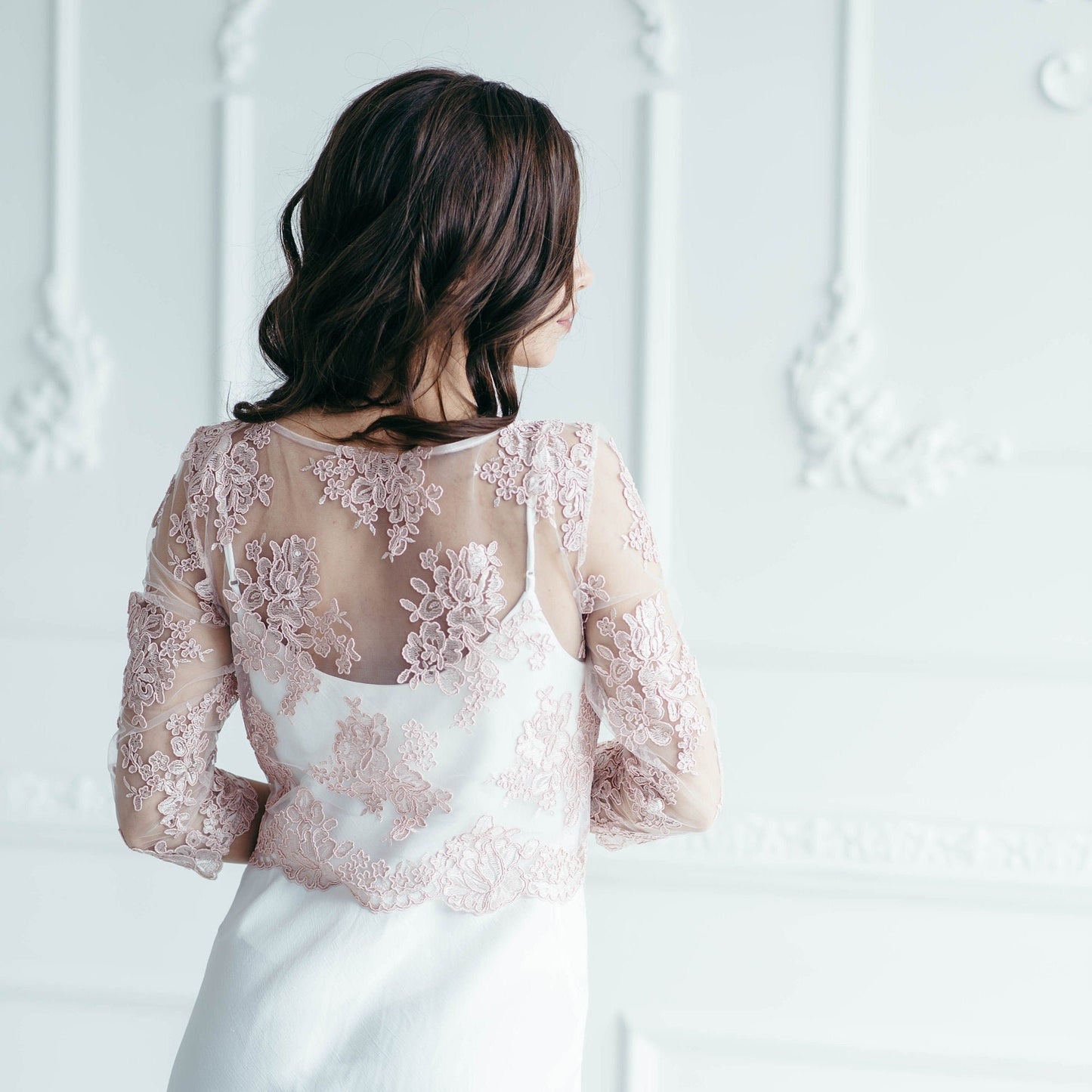 Wedding Dress Top, Wedding Dress Topper, Lace Bridal Top, Bridal Top Separate, Lace Wedding Top, Wedding Bolero, Lace Bolero, Pink Lace Top