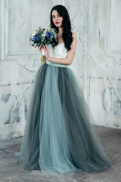 Wedding Skirt - Bridal Skirt - Tulle Skirt - Maxi Bridesmaid Skirt - Photoshoot Skirt - Long Tutu Skirt - Blue Wedding Skirt - Ombre Skirt