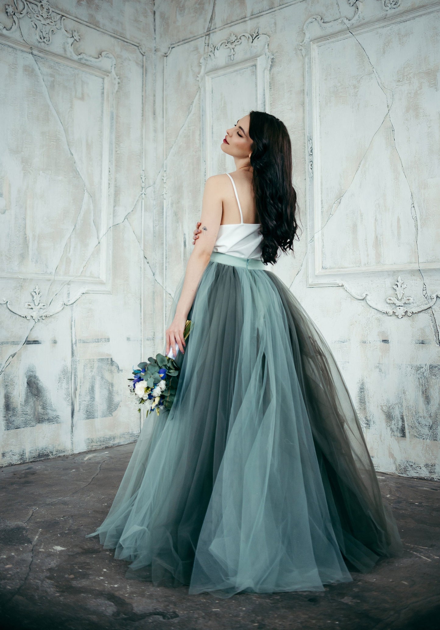 Wedding Skirt - Bridal Skirt - Tulle Skirt - Maxi Bridesmaid Skirt - Photoshoot Skirt - Long Tutu Skirt - Blue Wedding Skirt - Ombre Skirt