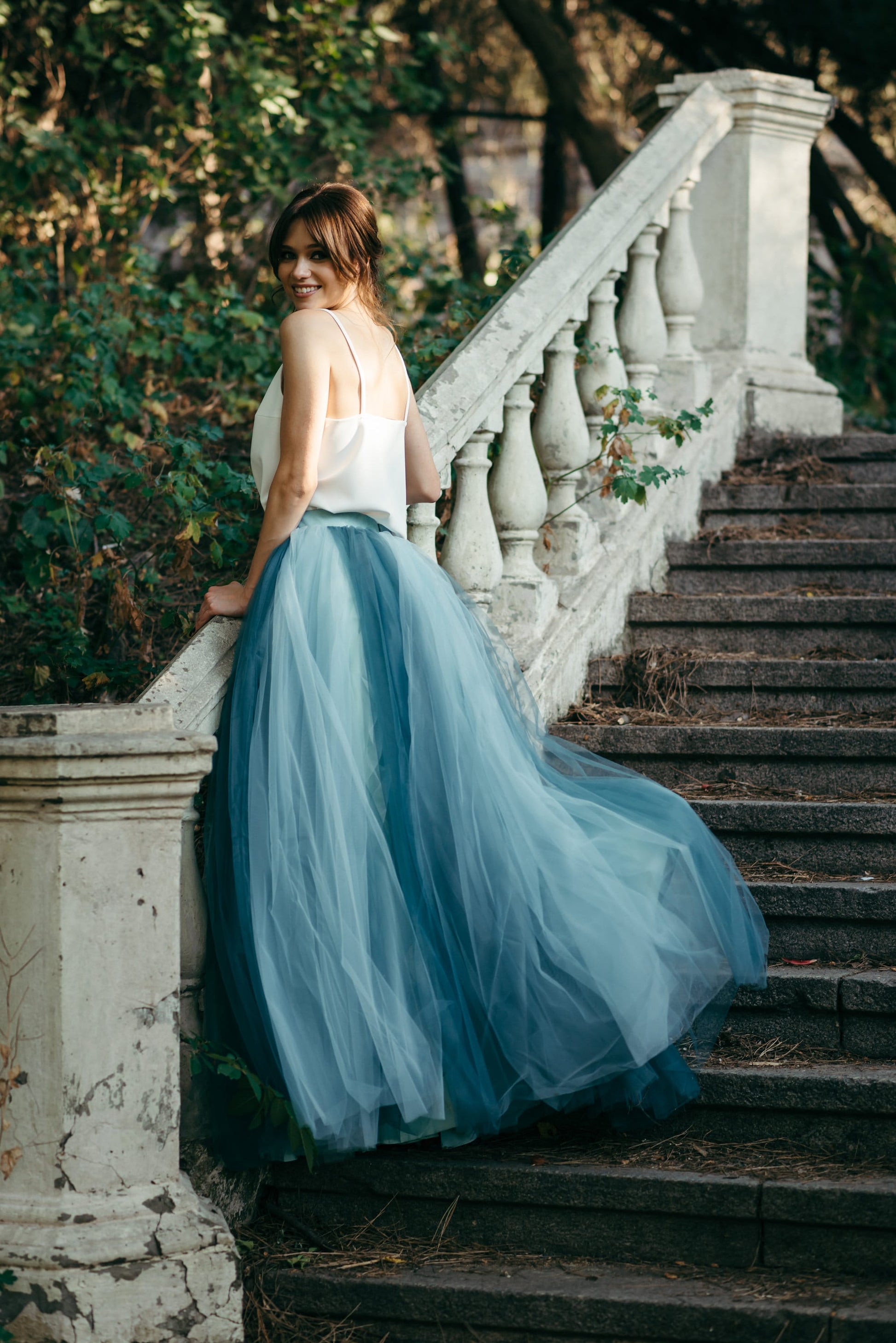 Wedding Skirt - Bridal Skirt - Tulle Skirt - Maxi Bridesmaid Skirt - Photoshoot Skirt - Long Tutu Skirt - Blue Wedding Skirt - Ombre Skirt