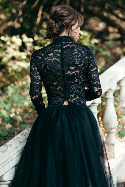 Black Lace Top - Bridal Top - Lace Wedding Top - Wedding Dress Topper - High Neck Top - Bridal Blouse - Bridal Separates