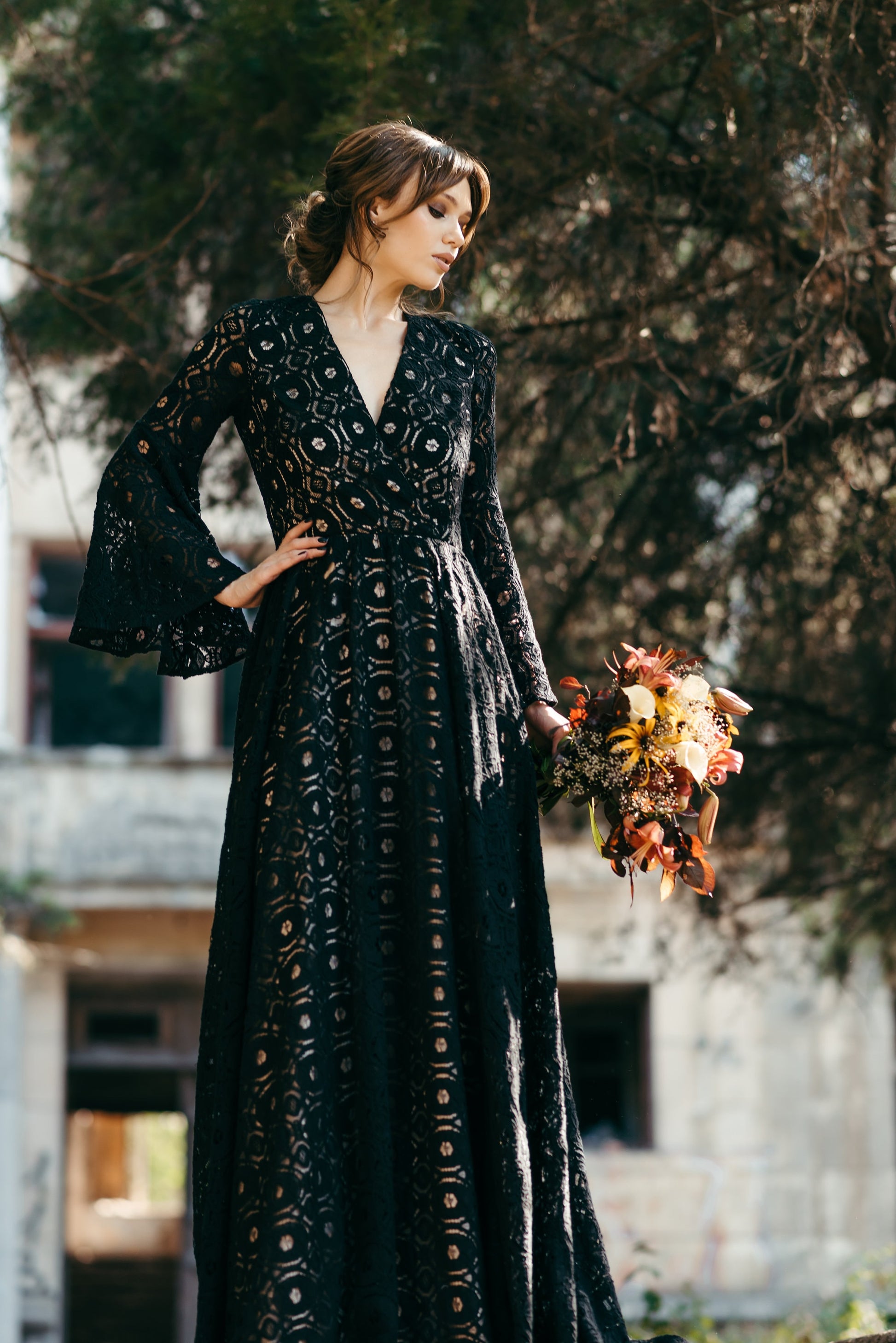 Black Wedding Dress, Black Lace Dress, Black Bohemian Dress, Lace Wedding Dress, Boho Wedding Dress, Macrame Wedding Dress, Noir Wedding