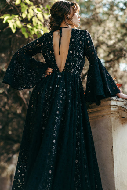 Black Wedding Dress, Black Lace Dress, Black Bohemian Dress, Lace Wedding Dress, Boho Wedding Dress, Macrame Wedding Dress, Noir Wedding