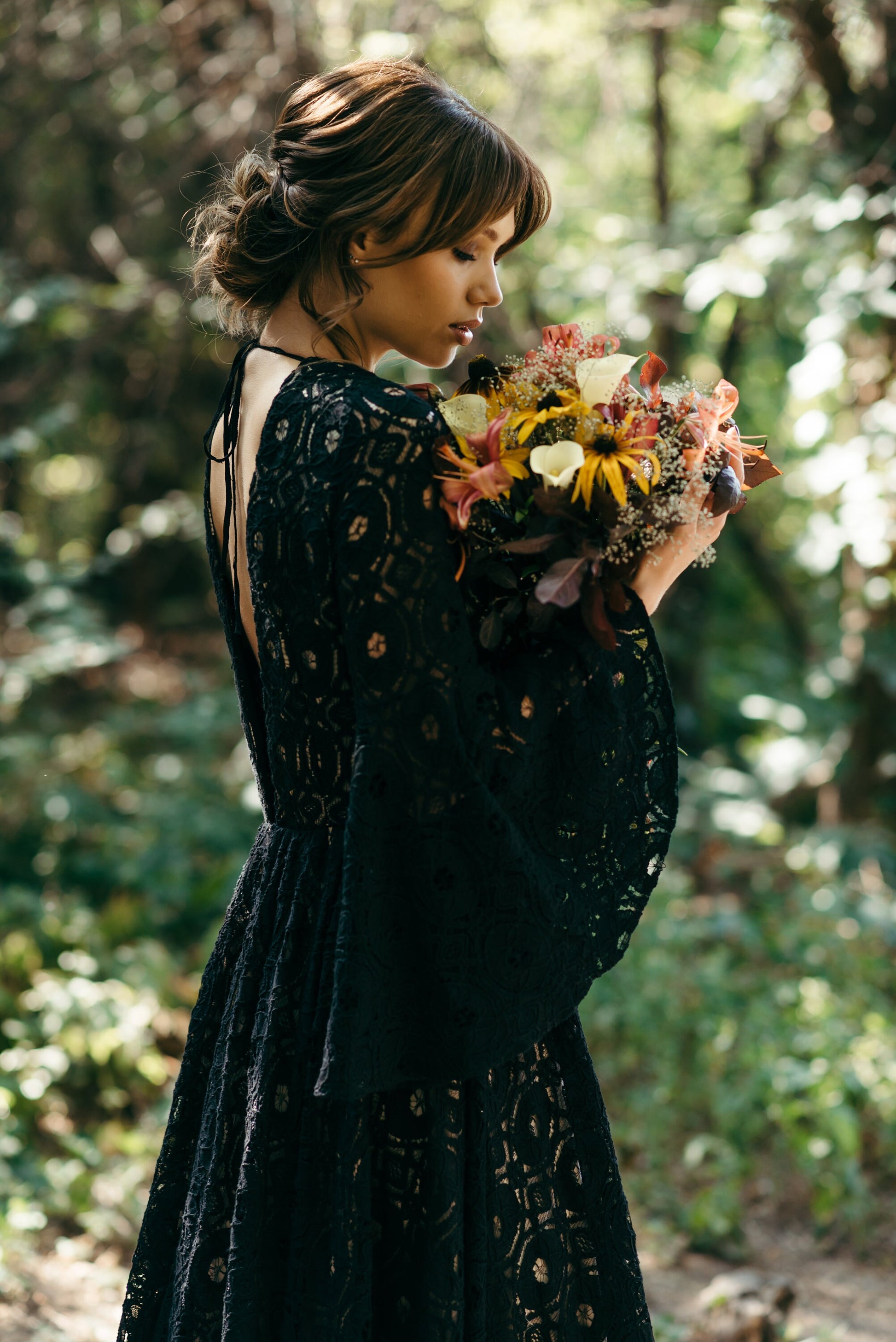 Black Wedding Dress, Black Lace Dress, Black Bohemian Dress, Lace Wedding Dress, Boho Wedding Dress, Macrame Wedding Dress, Noir Wedding