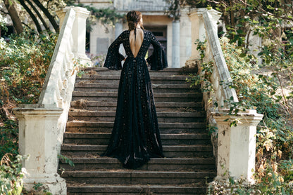 Black Wedding Dress, Black Lace Dress, Black Bohemian Dress, Lace Wedding Dress, Boho Wedding Dress, Macrame Wedding Dress, Noir Wedding