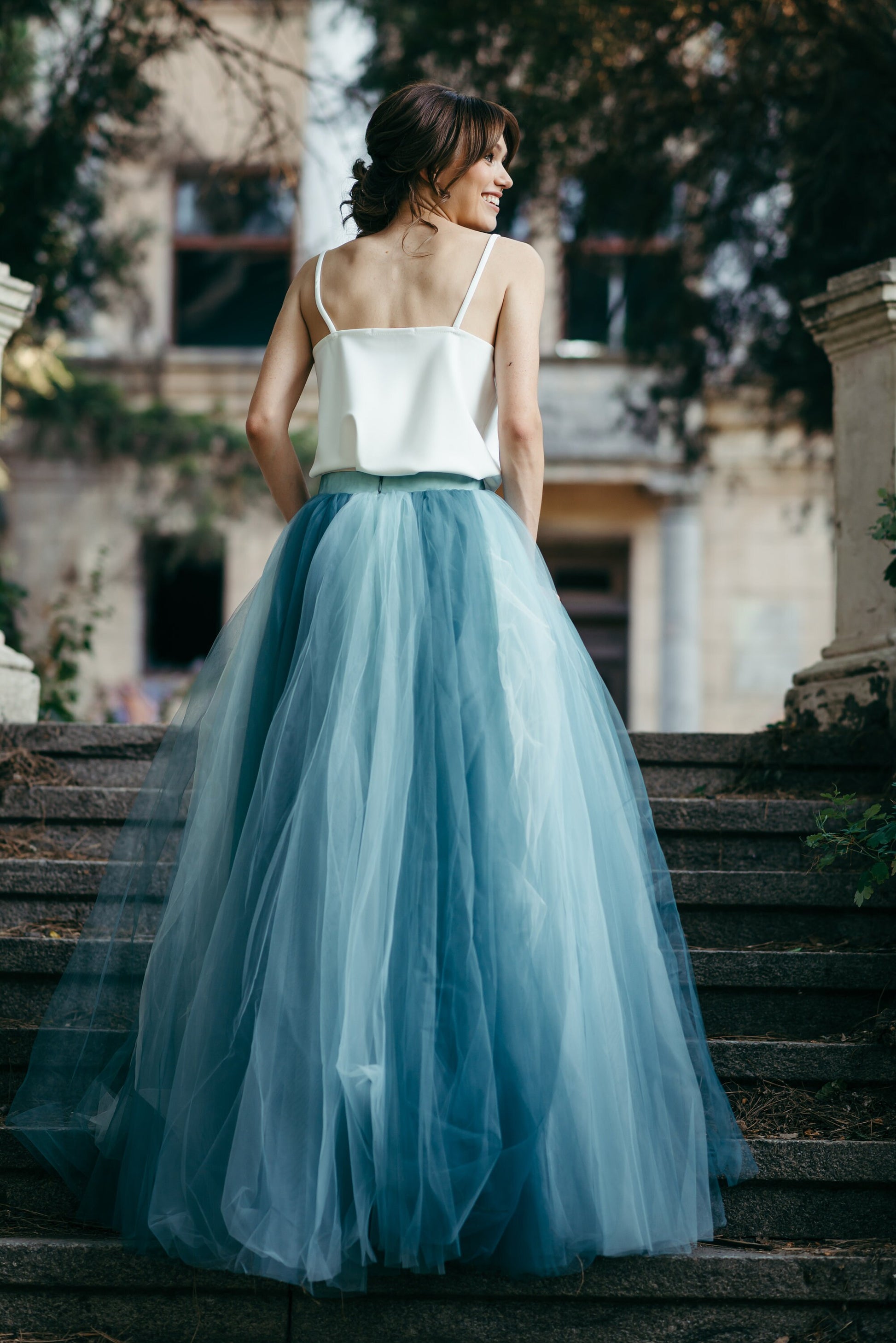 Wedding Skirt - Bridal Skirt - Tulle Skirt - Maxi Bridesmaid Skirt - Photoshoot Skirt - Long Tutu Skirt - Blue Wedding Skirt - Ombre Skirt