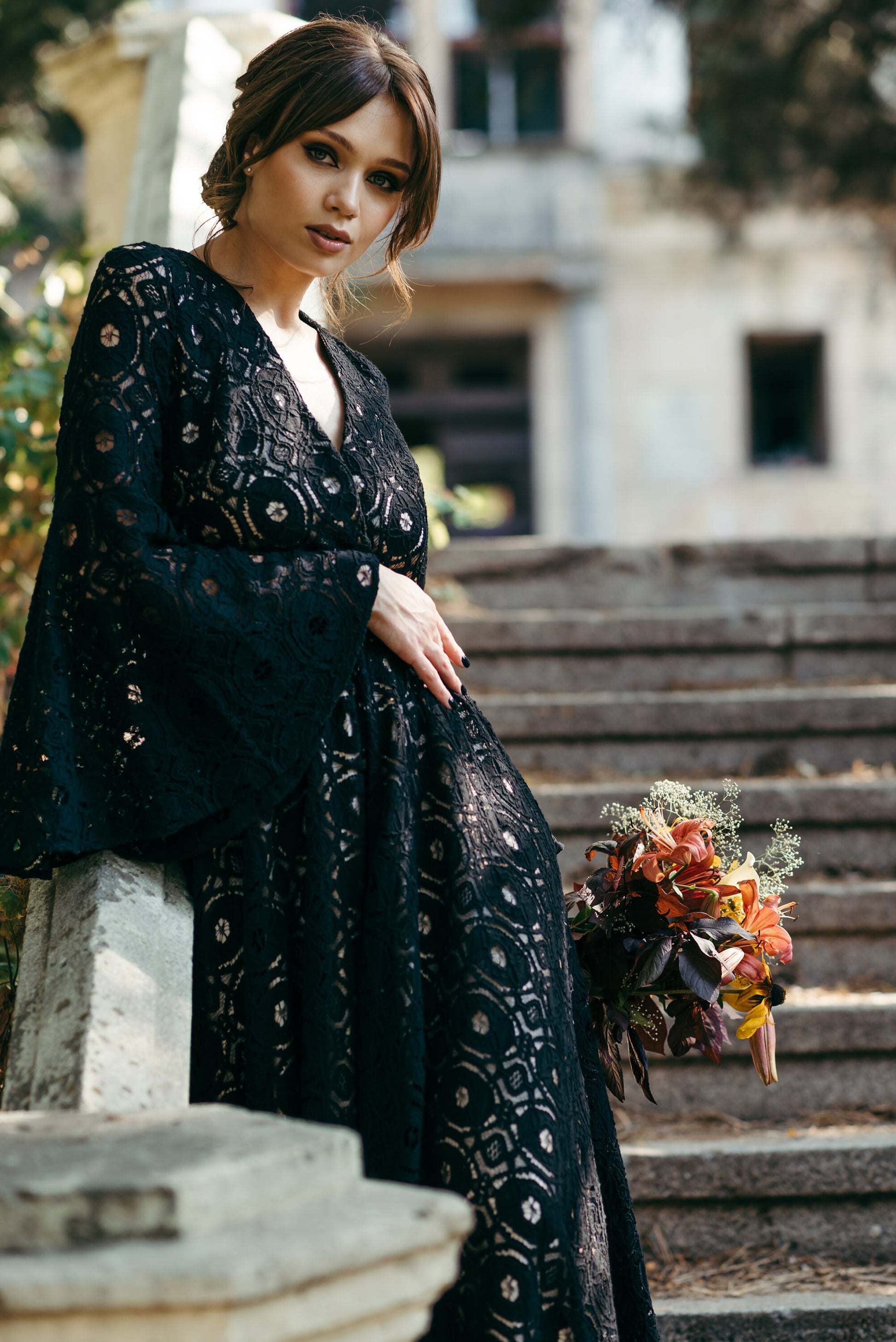 Black Wedding Dress, Black Lace Dress, Black Bohemian Dress, Lace Wedding Dress, Boho Wedding Dress, Macrame Wedding Dress, Noir Wedding