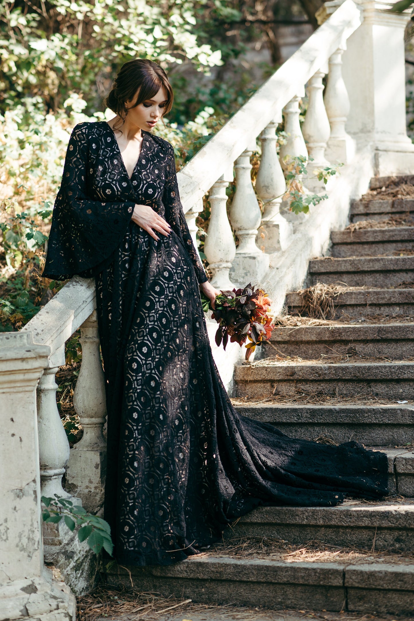 Black Wedding Dress, Black Lace Dress, Black Bohemian Dress, Lace Wedding Dress, Boho Wedding Dress, Macrame Wedding Dress, Noir Wedding